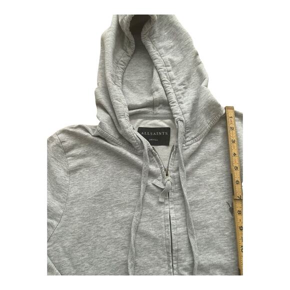 All Saints Hoodie Mens Size Small Full Zip Gray Embroidered - Picture 3 of 8